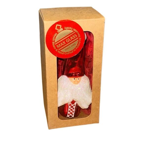 Hand blown Santa Christmas Ornament glitter Made in Poland Large Max Glass mouth - Picture 4 of 8